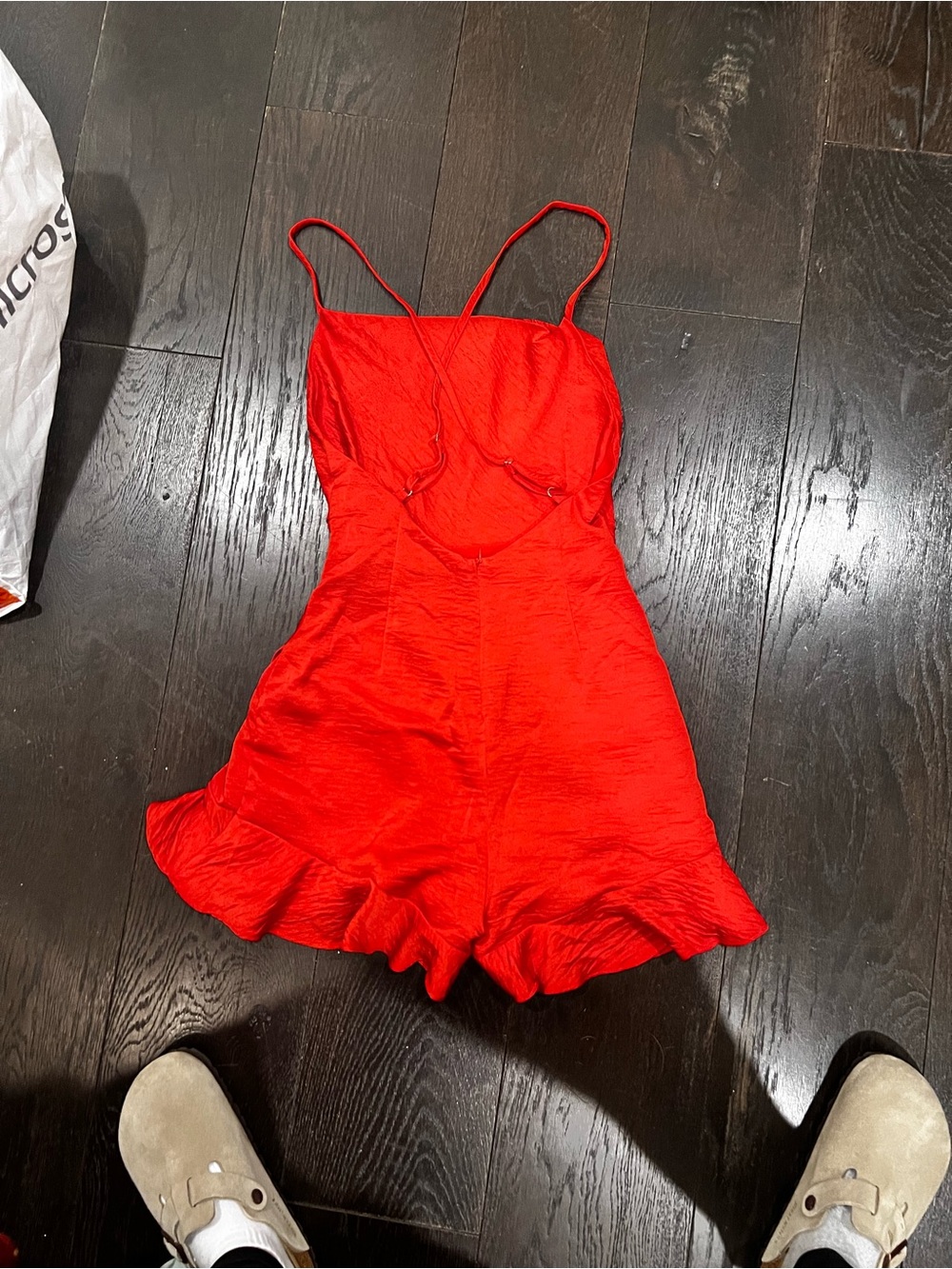 Red Satin Cowl Neck Slip Romper